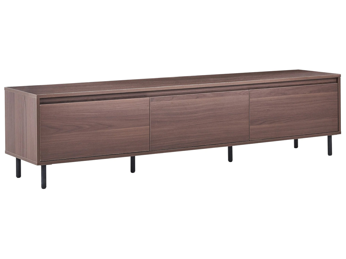 TV Stand Dark Brown Particle Board Media Unit Sideboard Metal Black Legs 3 Door Storage Compartment Modern Living Room Beliani