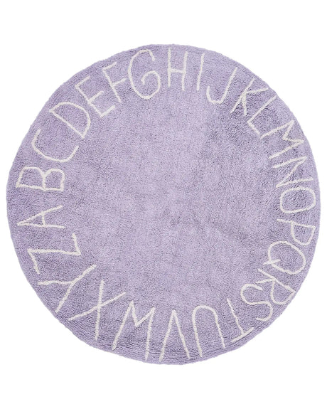 Area Rug Light Violet Cotton  120 cm Round Handmade with Alphabet Boho Style Living Room Kids Children's Room Beliani