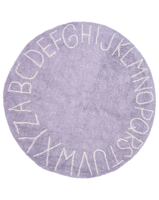 Area Rug Light Violet Cotton  120 cm Round Handmade with Alphabet Boho Style Living Room Kids Children's Room Beliani