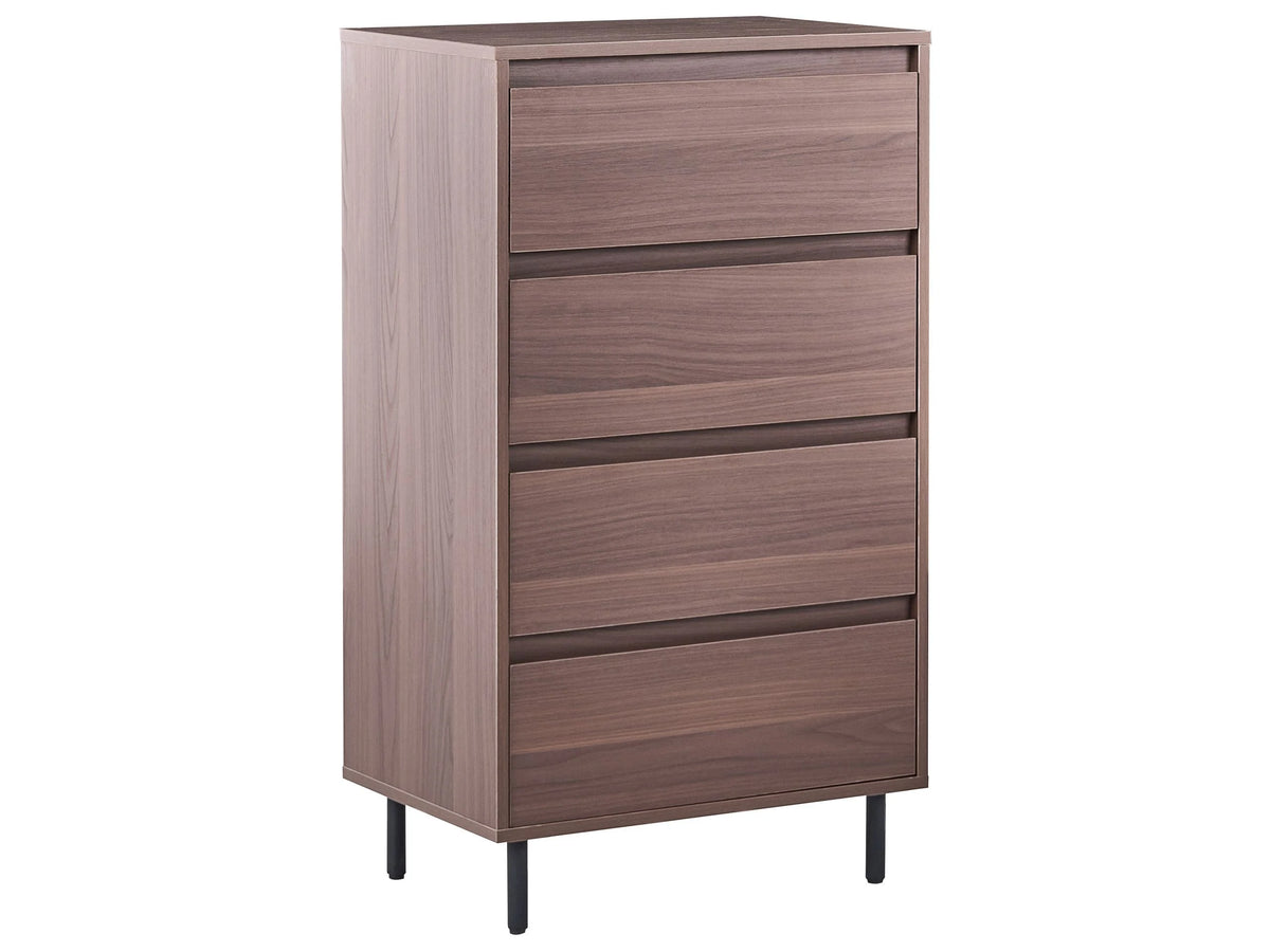 Chest of Drawers Dark Brown MDF Sideboard Metal Black Legs 60 x 40 x 104 cm  with 4 Drawers Living Room Bedroom Hallway Storage Cabinet Scandinavian Style Beliani