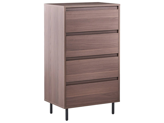 Chest of Drawers Dark Brown MDF Sideboard Metal Black Legs 60 x 40 x 104 cm  with 4 Drawers Living Room Bedroom Hallway Storage Cabinet Scandinavian Style Beliani