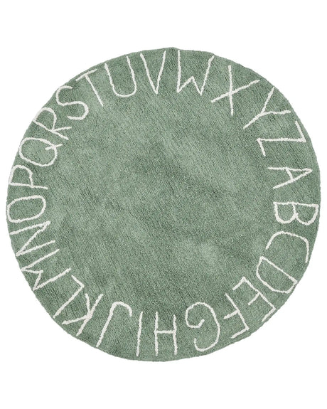 Area Rug Green Cotton  120 cm Round Handmade with Alphabet Boho Style Living Room Kids Children's Room Beliani