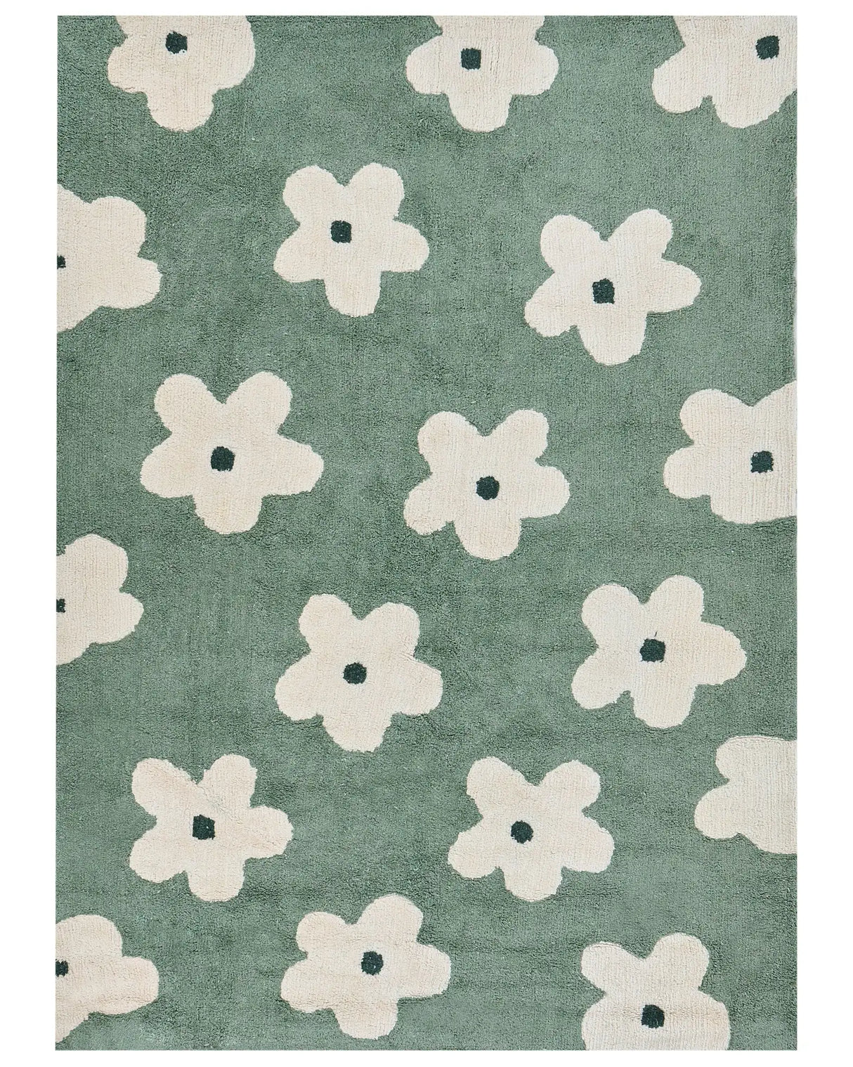 Area Rug Green Cotton 160 x 230 cm Decorative Flowers Pattern Boho Style Living Room Kids Children's Room Beliani