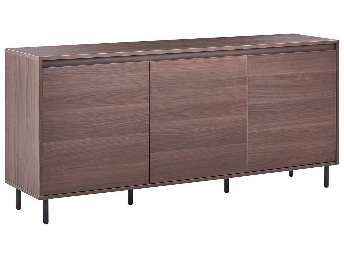 3 Door Sideboard Dark Brown Particle Board with Black Metal Legs Freestanding Cabinet with Shelves Home Storage Unit Highboard Minimalist Beliani