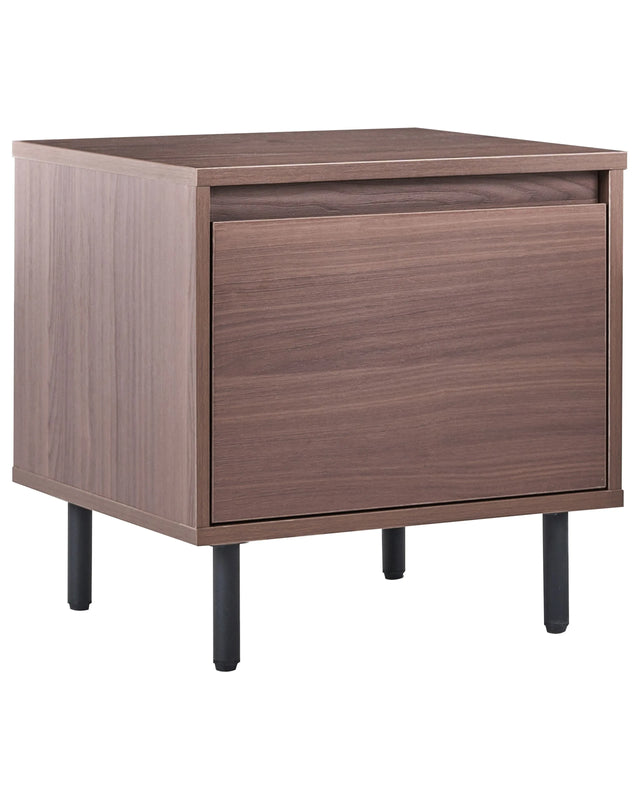 Bedside Table Dark Brown Particle Board with 1 Drawer Metal Black Legs Minimalistic Contemporary Bedroom Piece Beliani