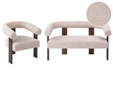 Sofa Set Light Beige and Dark Brown 2 Seater Armchair Boucle Upholstery Retro Design Wooden Legs Living Room Beliani