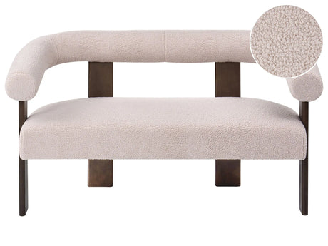 2 Seater Sofa Light Beige and Dark Brown Boucle Upholstery Retro Design Wooden Legs Living Room Beliani