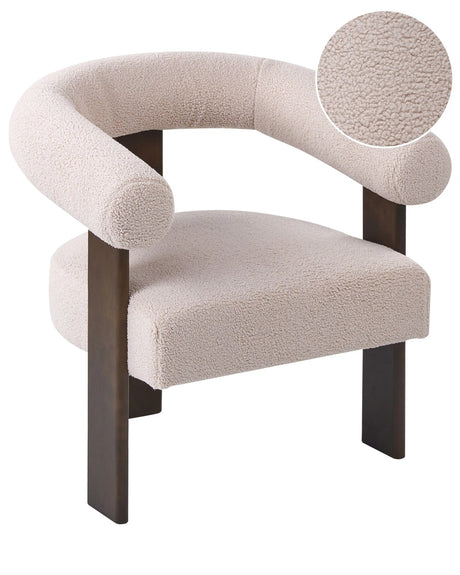 Armchair Light Beige and Dark Brown Boucle Upholstery Retro Design Wooden Legs Living Room Beliani