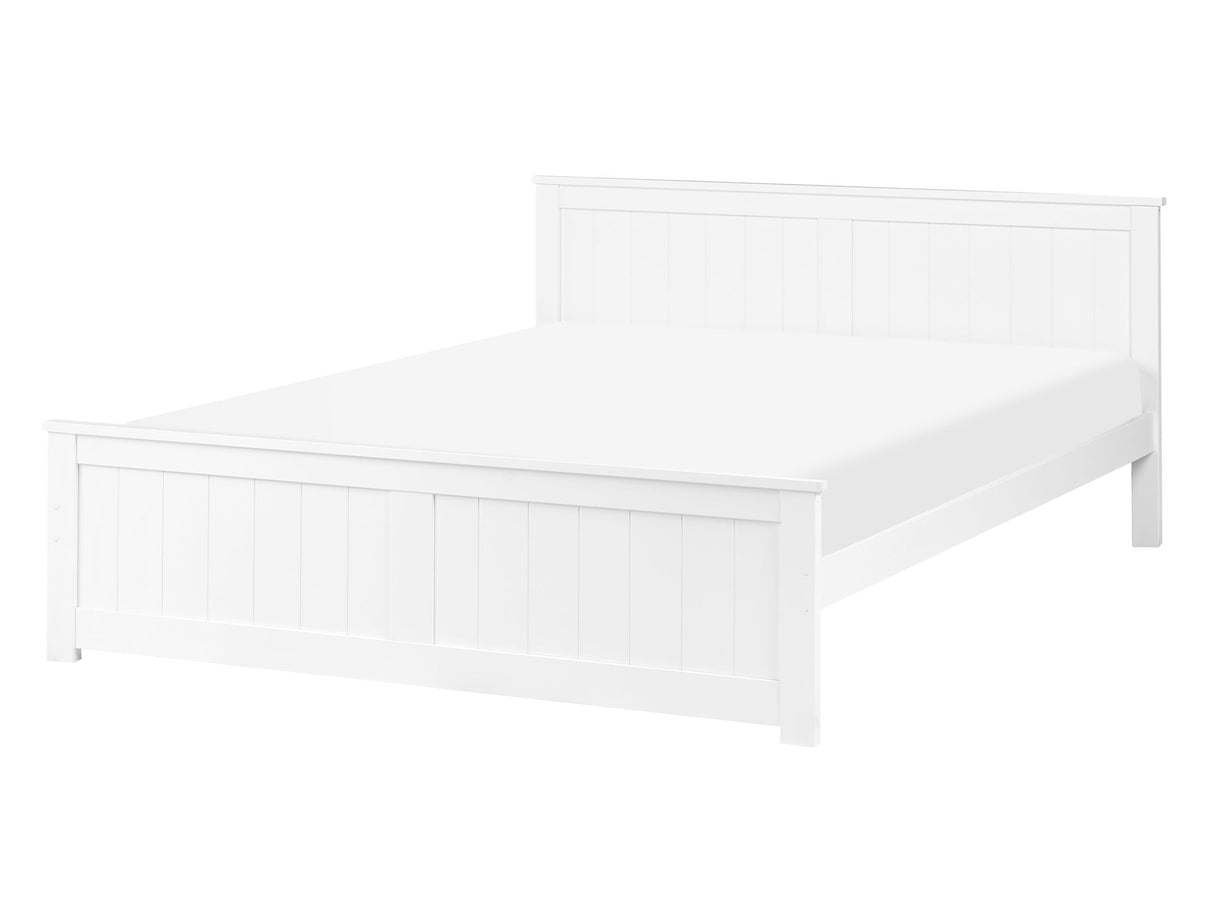 Bed Frame White Pine Wood MDF EU Double Size 4ft6 Headboard Minimalist Beliani