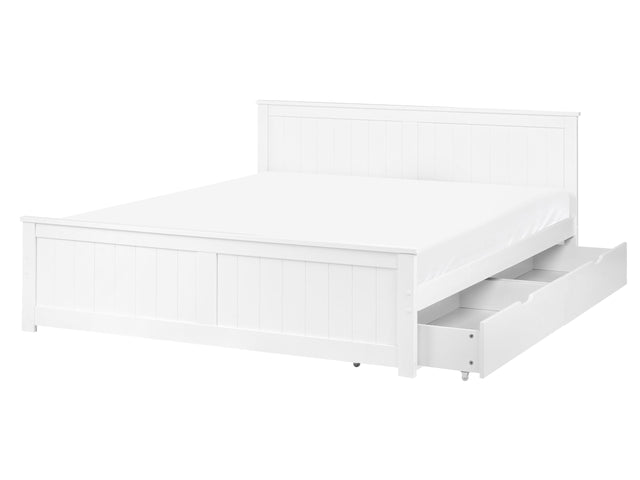 Bed Frame White Pine Wood MDF EU King Size 5ft3 with Drawers Headboard Minimalist Beliani