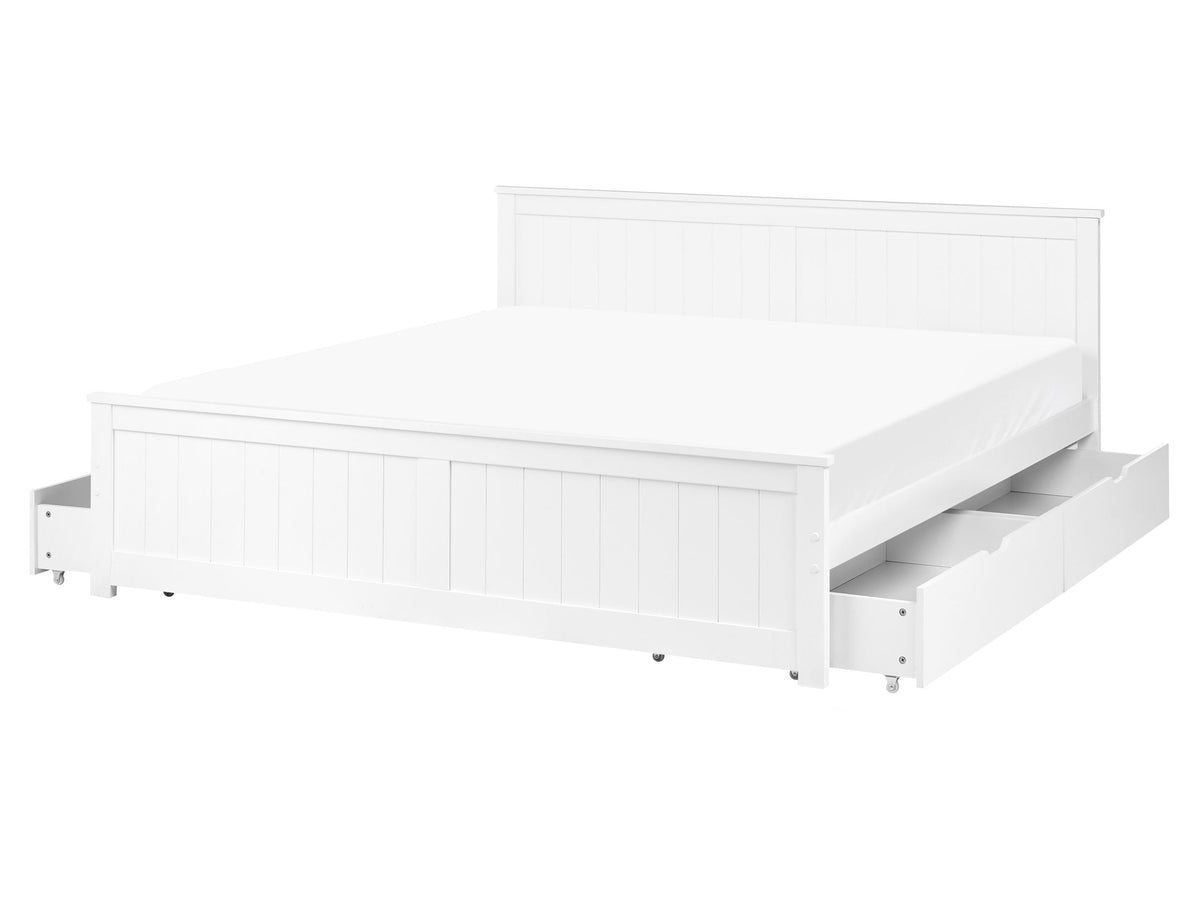 Bed Frame White Pine Wood MDF EU King Size 5ft3 with Drawers Headboard Minimalist Beliani