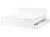 Bed Frame White Pine Wood MDF EU Super King Size 6ft with Drawers Headboard Minimalist Beliani