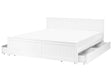 Bed Frame White Pine Wood MDF EU Super King Size 6ft with Drawers Headboard Minimalist Beliani