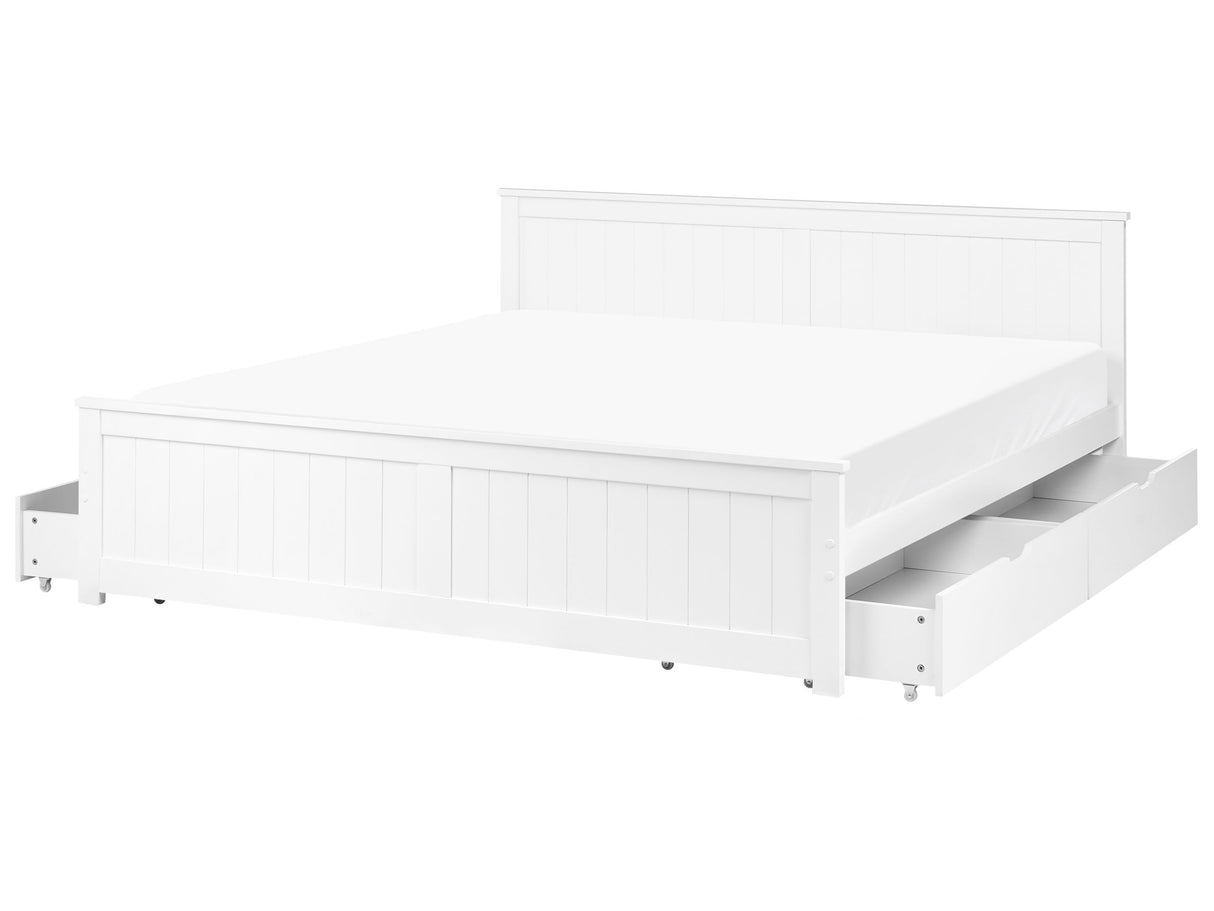 Bed Frame White Pine Wood MDF EU Super King Size 6ft with Drawers Headboard Minimalist Beliani