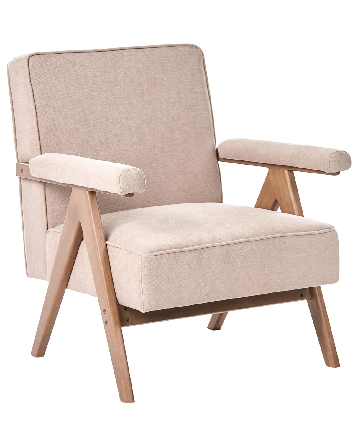 Armchair Taupe Faux Linen Fabric Upholstery Retro Design Wooden Frame Armrests Living Room Beliani