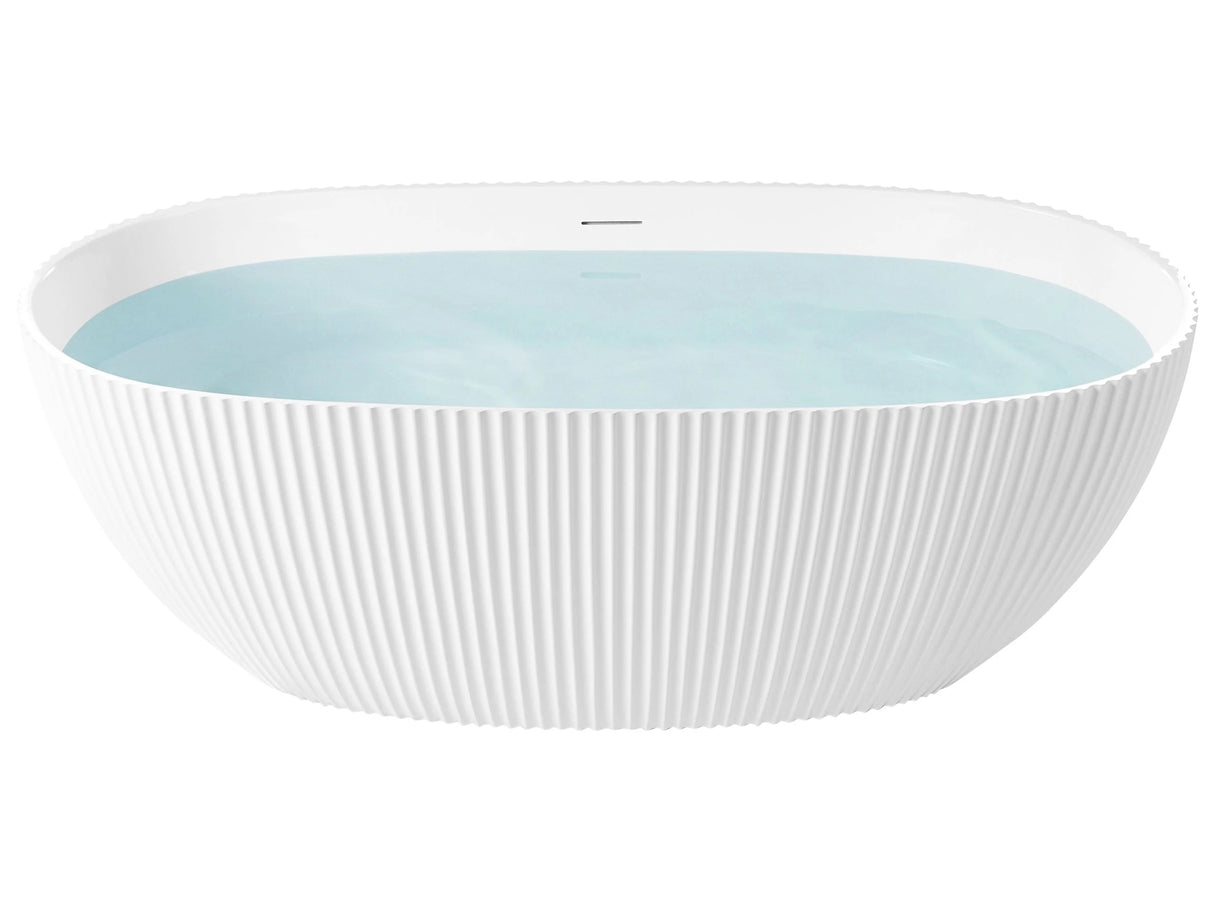 Freestanding Bath Matt White Acrylic 170 x 81 cm Oval Fluted Finish Modern Style Bathroom Beliani