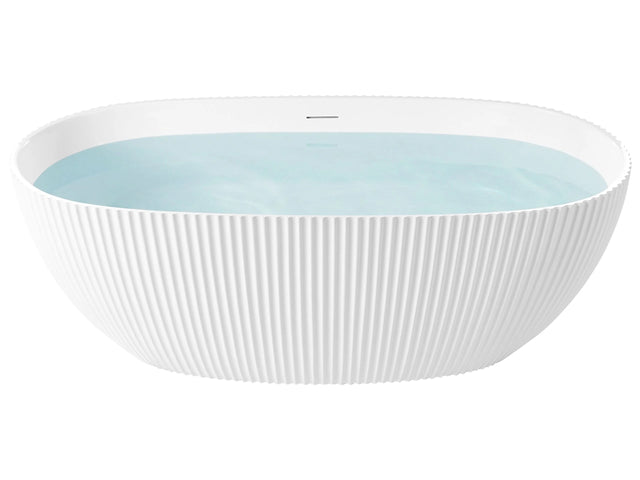 Freestanding Bath Matt White Acrylic 170 x 81 cm Oval Fluted Finish Modern Style Bathroom Beliani