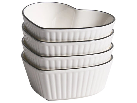 Set of 4 Bowls White Porcelain Transparent Glaze Finish Heart Shaped Kitchen Dining Room Beliani