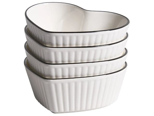 Set of 4 Bowls White Porcelain Transparent Glaze Finish Heart Shaped Kitchen Dining Room Beliani