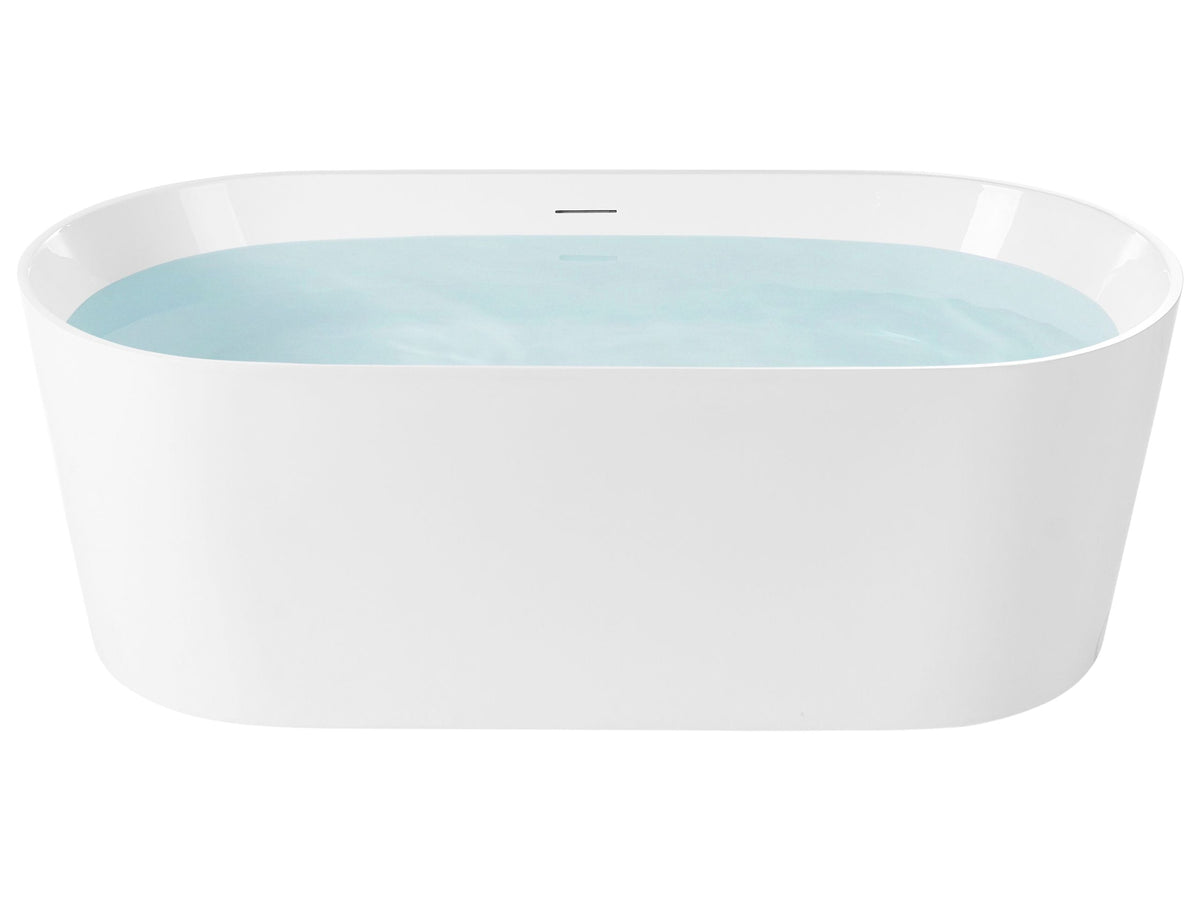 Freestanding Bath White Sanitary Acrylic Single 167 cm Oval Shape Overflow System Modern Design Beliani