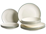 Set of 12 Dinnerware Off-White and Green Decorative Edges Porcelain Transparent Glaze Finish Kitchen Dining Room Beliani