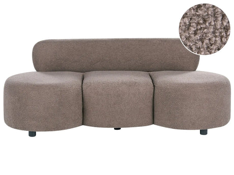 3 Seater Sofa Taupe Boucle Upholstery Couch without Armrests Curved Backrest Retro-Inspired Living Room Beliani