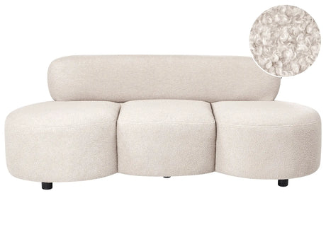 3 Seater Sofa Beige  Boucle Upholstery Couch without Armrests Curved Backrest Retro-Inspired Living Room Beliani