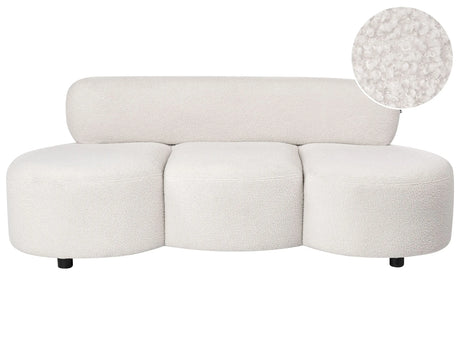 3 Seater Sofa Off-White Boucle Upholstery Couch without Armrests Curved Backrest Retro-Inspired Living Room Beliani