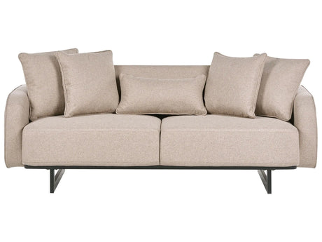 3 Seater Sofa Light Brown Fabric Upholstery Couch with Armrests Additional Pillows Modern Living Room Beliani