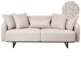 3 Seater Sofa Beige Boucle Upholstery Couch with Armrests Additional Pillows Modern Living Room Beliani