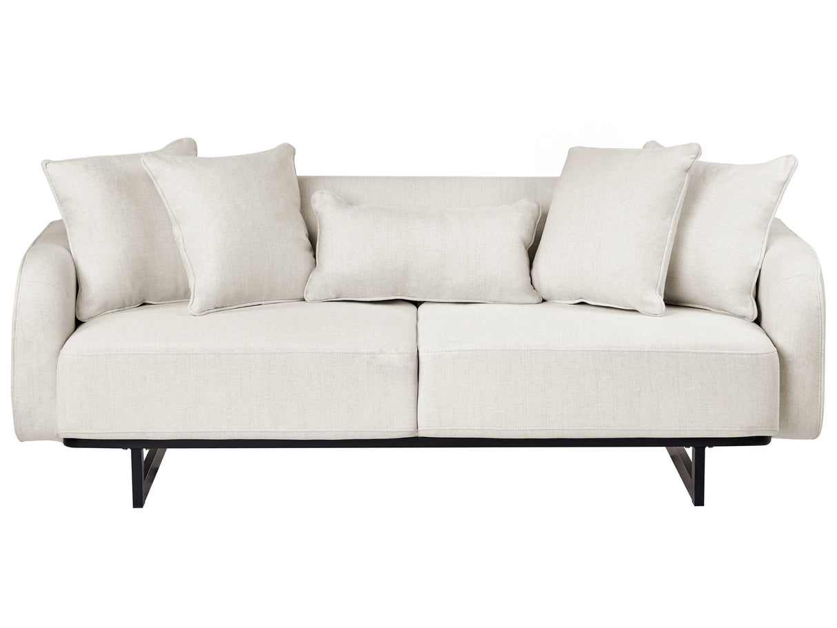 3 Seater Sofa Off-White Fabric Upholstery Couch with Armrests Additional Pillows Modern Living Room Beliani