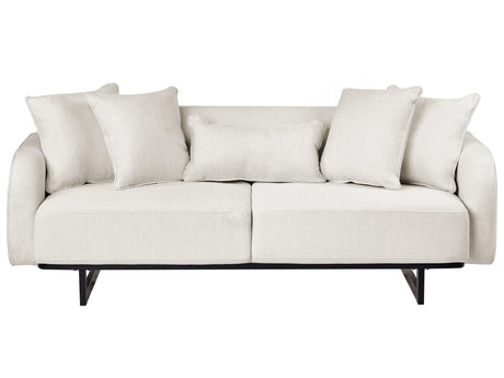 3 Seater Sofa Off-White Fabric Upholstery Couch with Armrests Additional Pillows Modern Living Room Beliani