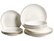 Set of 12 Dinnerware Off-White and Gold Decorative Edges Porcelain Transparent Glaze Finish Kitchen Dining Room Beliani