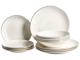 Set of 12 Dinnerware Off-White and Gold Decorative Edges Porcelain Transparent Glaze Finish Kitchen Dining Room Beliani