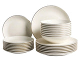 Set of 24 Dinnerware Off-White and Gold Decorative Edges Porcelain Transparent Glaze Finish Kitchen Dining Room Beliani