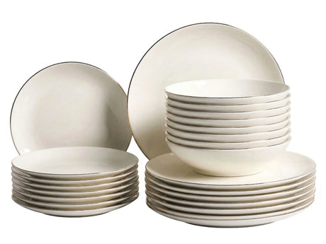 Set of 24 Dinnerware Off-White and Gold Decorative Edges Porcelain Transparent Glaze Finish Kitchen Dining Room Beliani