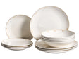 Set of 12 Dinnerware White and Gold Decorative Edges Porcelain Transparent Glaze Finish Kitchen Dining Room Beliani