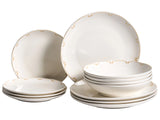 Set of 12 Dinnerware White and Gold Decorative Edges Porcelain Transparent Glaze Finish Kitchen Dining Room Beliani