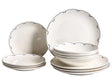Set of 12 Dinnerware White and Blue Decorative Edges Porcelain Transparent Glaze Finish Kitchen Dining Room Beliani