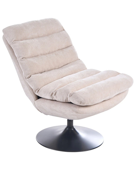 Armchair Light Beige Fabric Upholstered Seat Cushion Swivel Iron Base Living Room Beliani