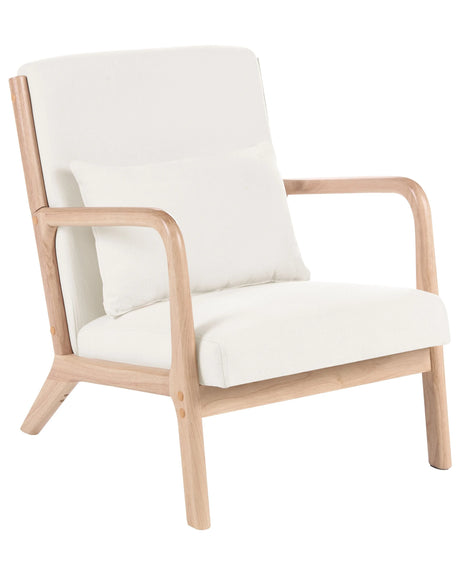 Armchair Off-White Fabric Rubberwood Legs with Armrests and Decorative Cushion Traditional Living Room Beliani