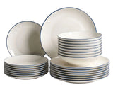 Set of 24 Dinnerware Off-White and Blue Decorative Edges Porcelain Transparent Glaze Finish Kitchen Dining Room Beliani