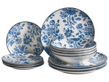 Set of 12 Dinnerware Blue Decorative Floral Pattern Porcelain Transparent Glaze Finish Kitchen Dining Room Beliani