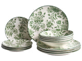 Set of 12 Dinnerware Green Decorative Floral Pattern Porcelain Transparent Glaze Finish Kitchen Dining Room Beliani