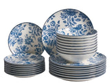 Set of 24 Dinnerware Blue Decorative Floral Pattern Porcelain Transparent Glaze Finish Kitchen Dining Room Beliani