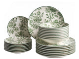 Set of 24 Dinnerware Green Decorative Floral Pattern Porcelain Transparent Glaze Finish Kitchen Dining Room Beliani