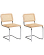 Set of 2 Dining Chairs Light Brown and Natural Rattan Cantilever Silver Legs Armless Retro Design Beliani