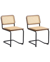 Set of 2 Dining Chairs Brown and Natural Rattan Cantilever Silver Legs Armless Retro Design Beliani