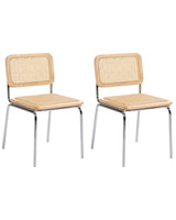 Set of 2 Dining Chairs Light Brown PE Rattan Seat and Backrest Iron Legs Armless Protective Caps Modern Boho Design Beliani