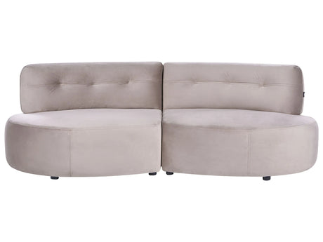 3 Seater Sofa Taupe Velvet Upholstery Curved Couch without Armrests Modern Living Room Beliani